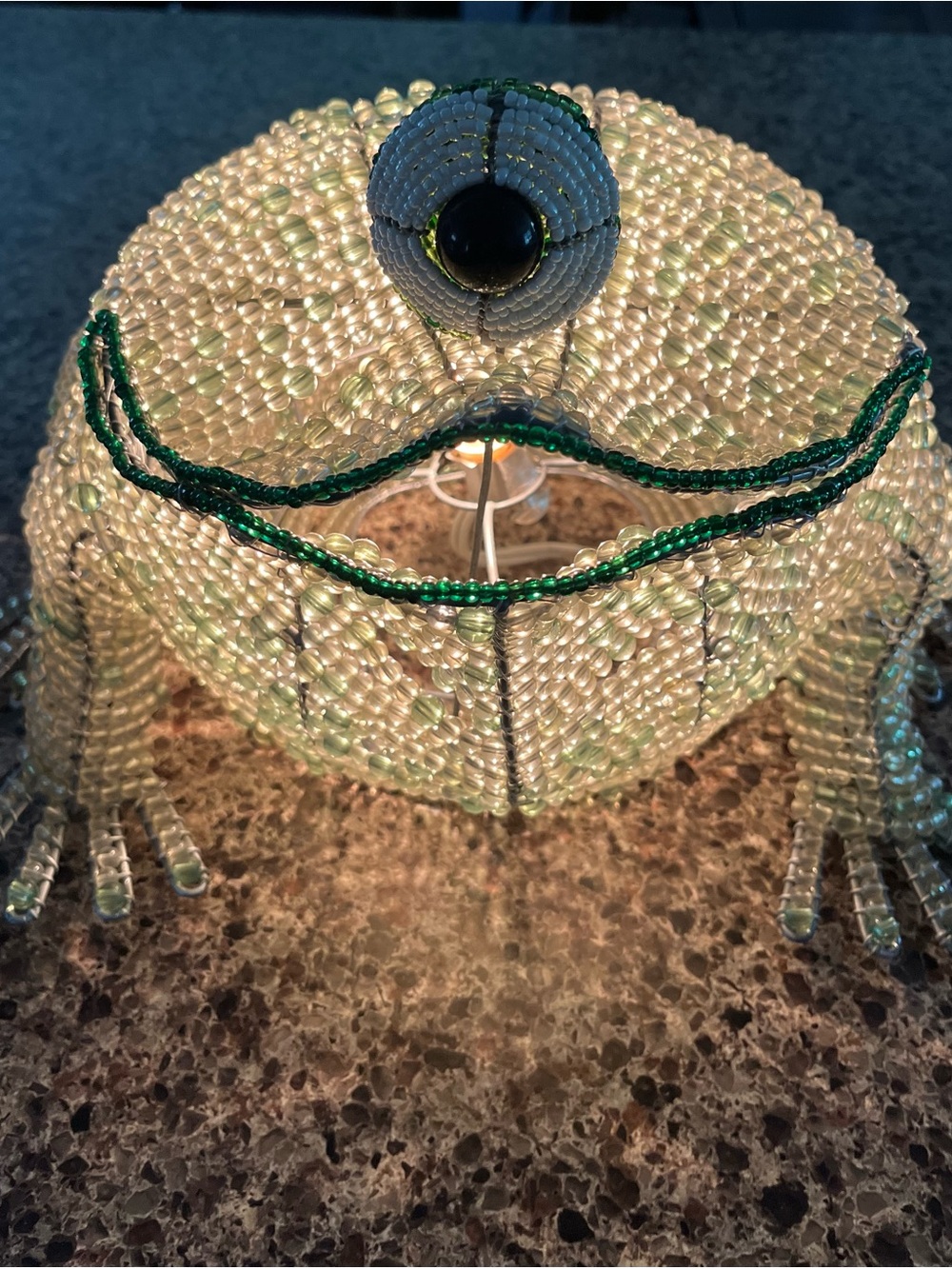 Beaded One eyed Frog Lamp - Green and Clear